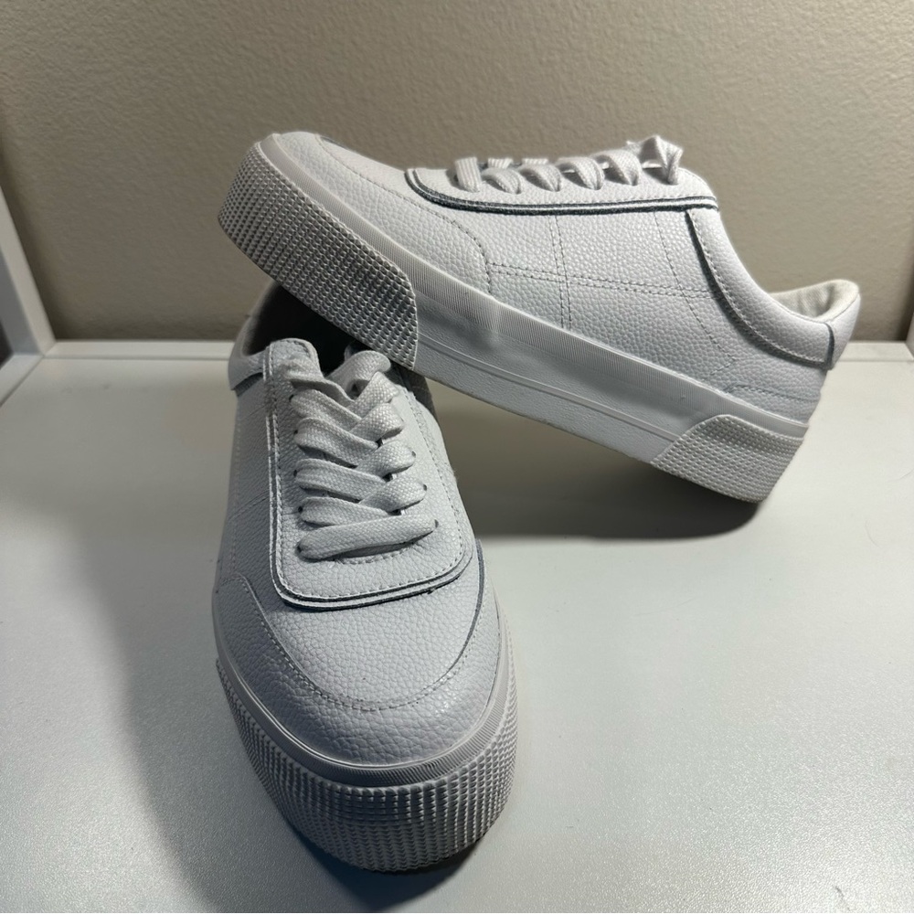 ASOS White Faux Leather Chunky Sneakers with thick sole, lace up, like new!